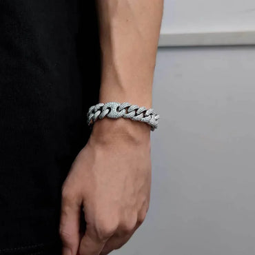 15mm Cuban Link Bracelet Pig Nose & Bubble Zircon - CaratixJewelry