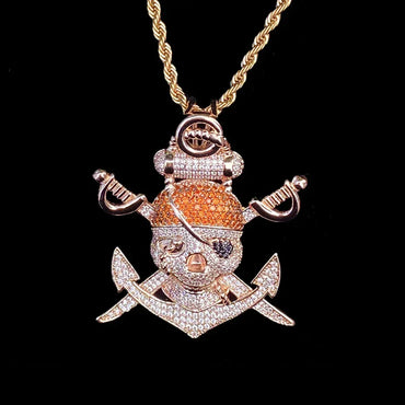 Iced Out Pirate Skull Pendant | Men's 5A CZ "Jolly Roger" Necklace - CaratixJewelry