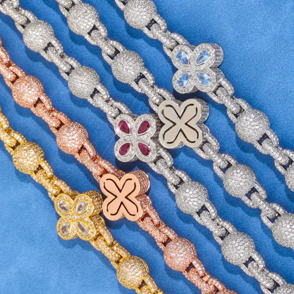 Custom 10mm Color Gemstone Ball Chain | Fully Iced Clasp Hip Hop Bling | Caratix - CaratixJewelry