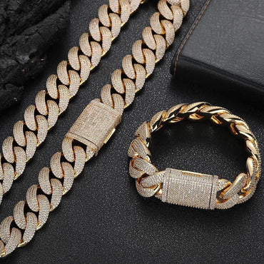 20mm Four-Row Cuban Chain Necklace with Zircon Stones - CaratixJewelry