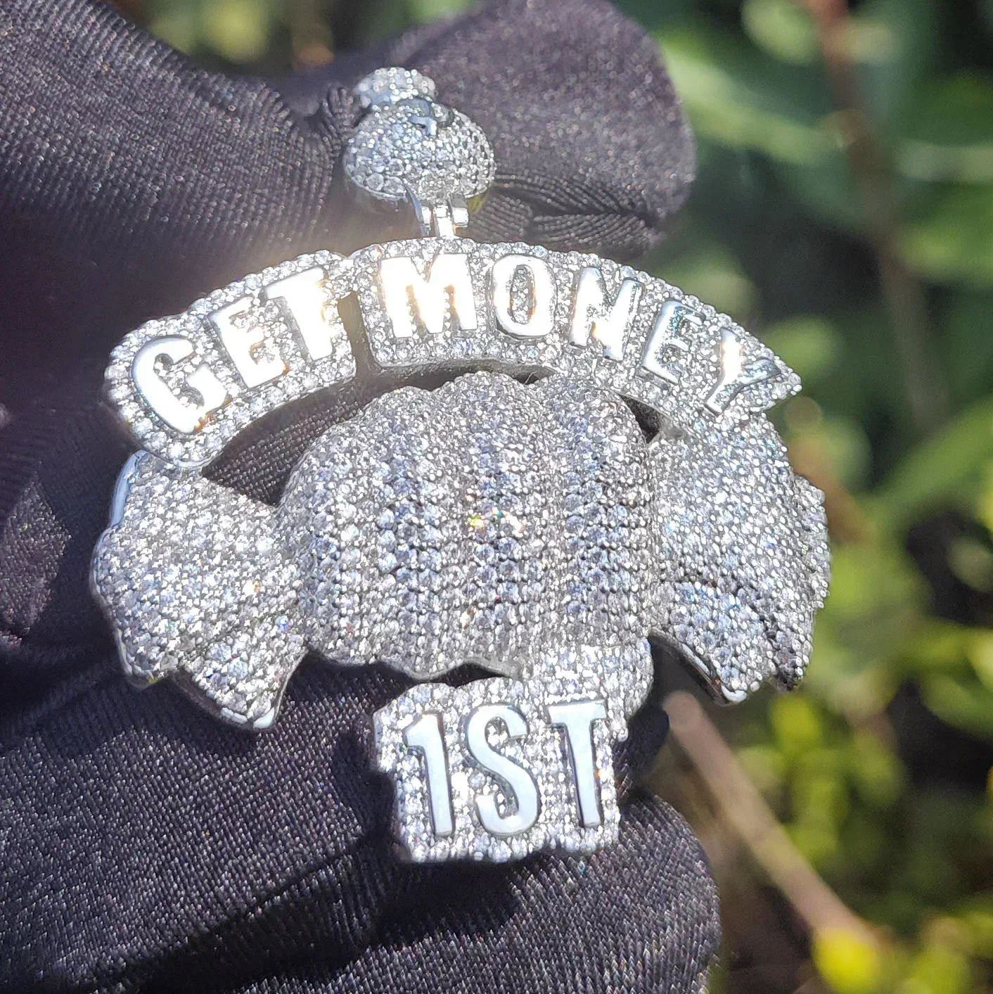 Iced Out “Get Money” Fist Pendant Necklace – Hip Hop CZ Copper Streetwear Jewelry - CaratixJewelry