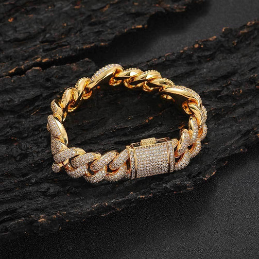 15mm Cuban Link Bracelet Pig Nose & Bubble Zircon - CaratixJewelry