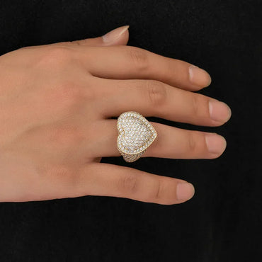 Heart-Shaped Zircon Ring with Copper Setting for Men | Trendy Hip Hop Jewelry | Caratix Jewelry - CaratixJewelry