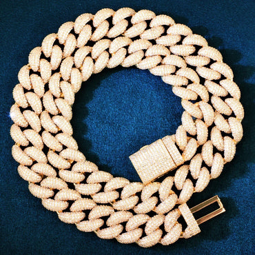 14mm Iced Out Cuban Chain Necklace with Copper and Zircon Stones - CaratixJewelry