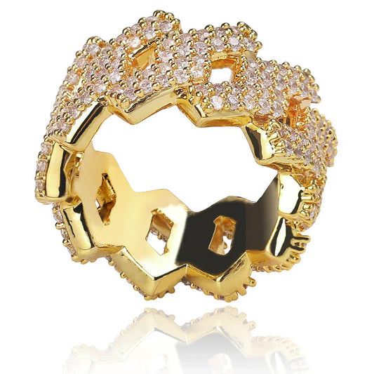 14mm Men's Iced Out Cuban Ring | Heavyweight Rapper Pave Band | Caratix
