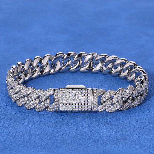 Custom 10mm S925 Silver Cuban Bracelet | Men's Luxury Iced Rapper Chain | Caratix - CaratixJewelry