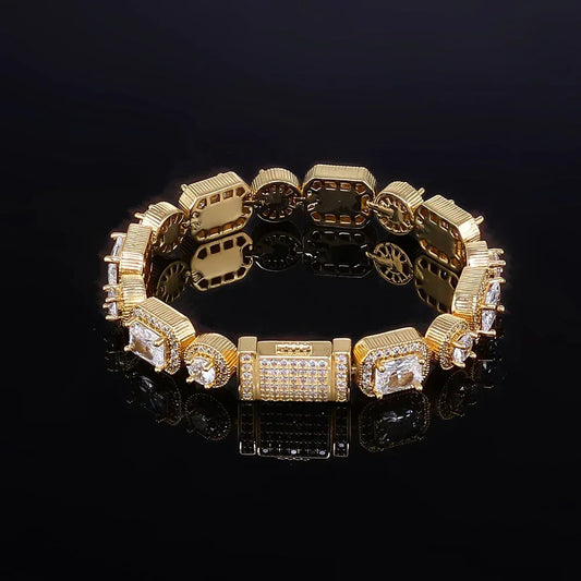 10mm Mixed Link Iced Out Cuban Chain Bracelet with Zircon | Flip Clasp Unisex Trendy Jewelry | Caratix Jewelry - CaratixJewelry