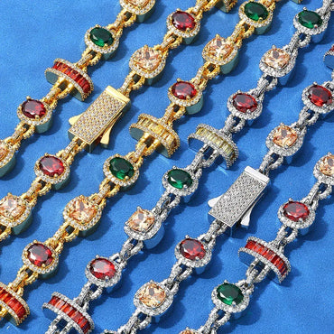 Colored Gemstone Necklace Hip Hop Jewelry Rapper Iced Out Chain for Men | Caratix Jewelry - CaratixJewelry