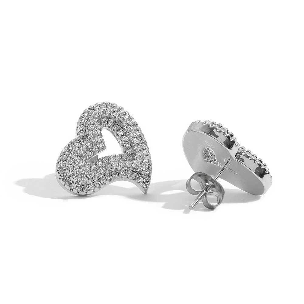 Heart-Shaped Zircon Earrings with Hollow Design for Men and Women | Vintage Hip Hop Jewelry | Caratix Jewelry - CaratixJewelry