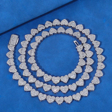 8mm Heart Moissanite Cuban Link Chain – S925 Sterling Silver Iced-Out Hip Hop Men’s Luxury Streetwear Necklace - CaratixJewelry