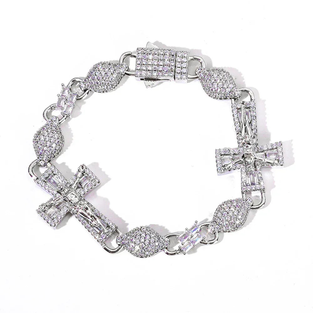 Custom 8mm Baguette Cross Ball Bracelet | Iced Out Rapper Chain for Men | Caratix - CaratixJewelry