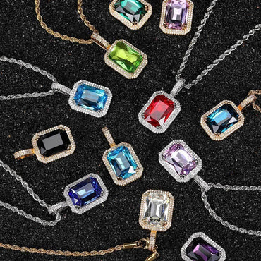 Custom Colored Gemstone Pendant Necklace with Zircon Stones for Men and Women | Caratix Jewelry - CaratixJewelry