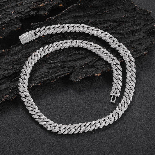 10mm Double Row Cuban Chain Necklace with Zircon for Men | Caratix Jewelry - CaratixJewelry