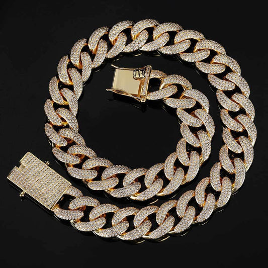 18mm Triple Row Iced Out Cuban Chain Micro Pave Zircon Necklace - CaratixJewelry