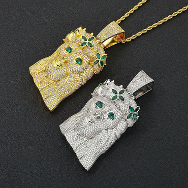 Men's Clover Portrait Zircon Pendant | Full Iced Out Copper Necklace | Retro Trend Rapper Chain | Caratix - CaratixJewelry