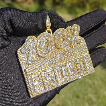 Iced Out 100% Letter Pendant Necklace – Hip Hop CZ Streetwear Jewelry - CaratixJewelry