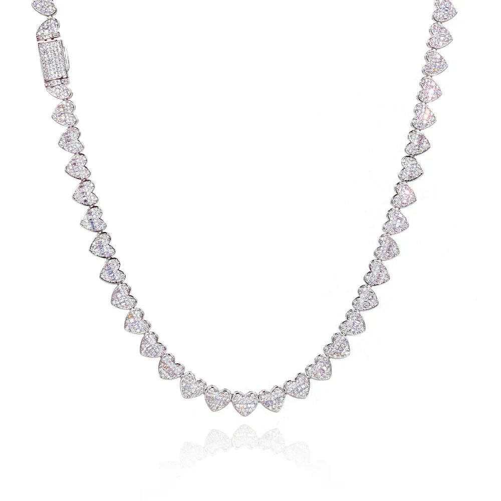 Custom 8mm Heart-Link Baguette Mixed Chain | Secure Fold-over Hip Hop Jewelry | Caratix - CaratixJewelry