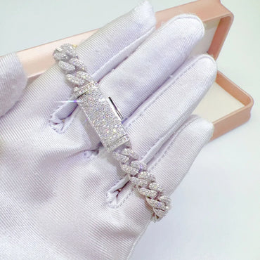 8mm Double-Row Moissanite Cuban Link Chain – S925 Sterling Silver Iced-Out Hip Hop Streetwear Necklace - CaratixJewelry
