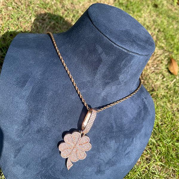 Iced Out Floral Petal Necklace | Men's & Women's Premium CZ Hip Hop Jewelry - CaratixJewelry