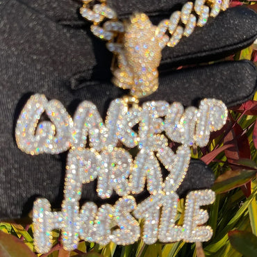 Luxury Wake Up Pray Hustle Iced Out Pendant | Men's Hip Hop Quote Necklace | Premium Copper CZ Motto Jewelry | Unisex Entrepreneur Bling | Caratix - CaratixJewelry