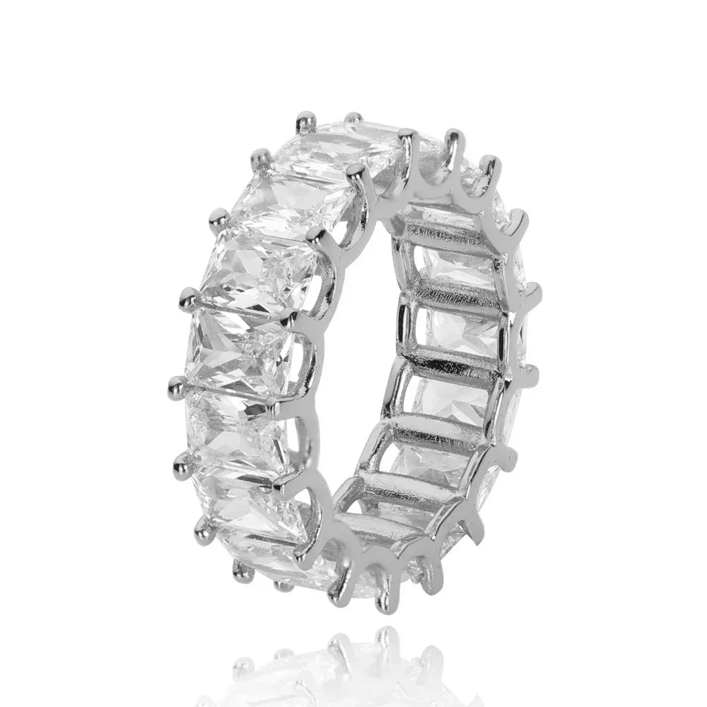7mm Single Row Rectangular Zircon Ring with 18K Gold Plating for Men | Trendy Hip Hop Jewelry | Caratix Jewelry - CaratixJewelry