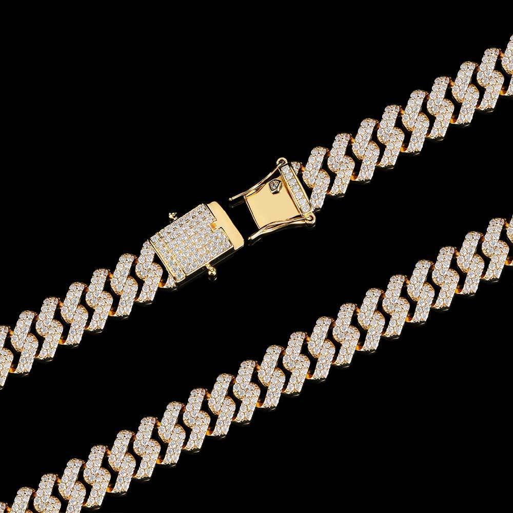 12mm Double Row Iced Out Cuban Chain Zircon Hip Hop Necklace - CaratixJewelry