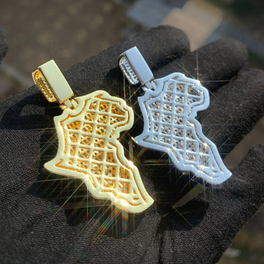 Iced Out Africa Map Pendant Necklace – 18K Gold Plated Hip Hop CZ Jewelry - CaratixJewelry