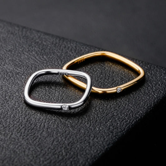 S925 Sterling Silver Square Zirconia Ring | Unisex Solitaire Band | Caratix