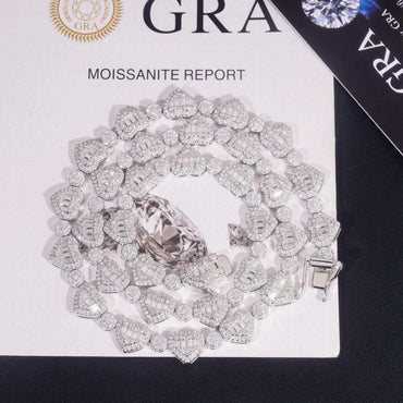 8.5mm Moissanite Heart Necklace & Bracelet | S925 Silver Couple Hip Hop Jewelry - CaratixJewelry