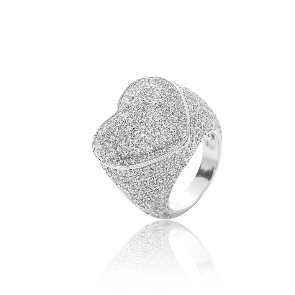 Heart-Shaped Zircon Ring with Copper Setting for Men | Trendy Hip Hop Jewelry | Caratix Jewelry - CaratixJewelry