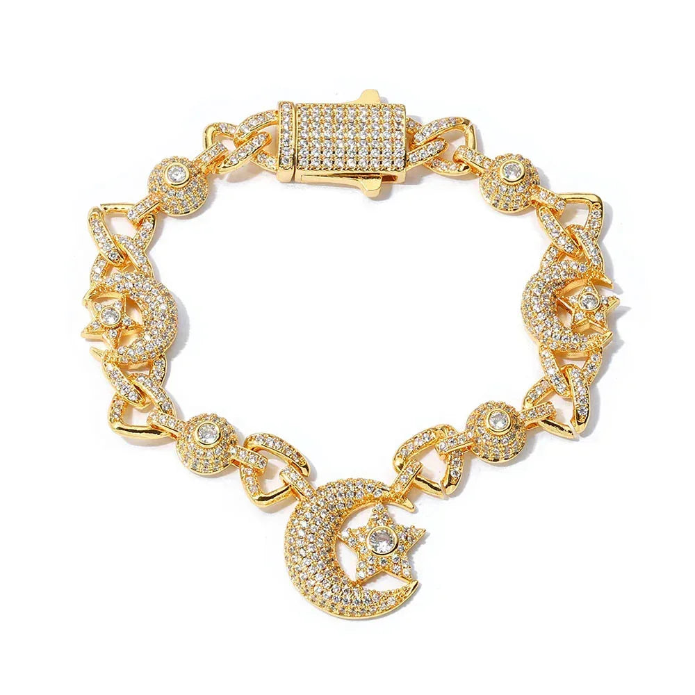 10mm Moon Star Zircon Bracelet Men’s Hip Hop Jewelry | Caratix Jewelry - CaratixJewelry