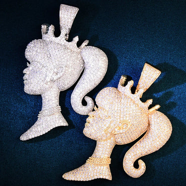 Barbie Queen Pendant Necklace | CZ Hip Hop Cute Trendy Streetwear Jewelry - CaratixJewelry