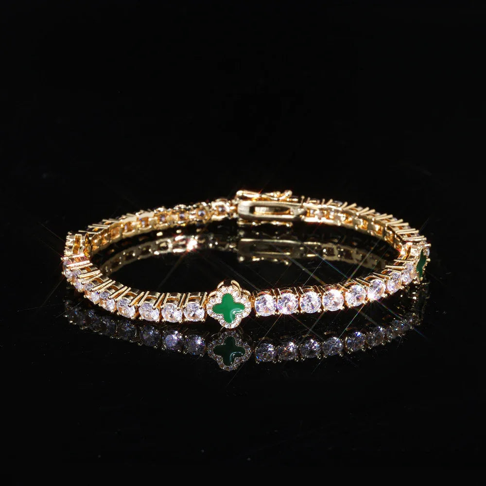 S925 Sterling Silver Moissanite Clover Bracelet | Color Enamel Tennis Chain | Tester Passed Rapper Chain Style | Caratix - CaratixJewelry