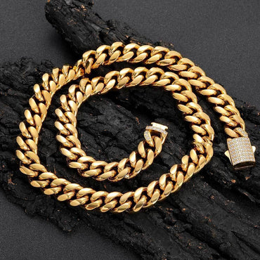 Custom Button Stainless Steel Cuban Chain Necklace for Men | Caratix Jewelry - CaratixJewelry