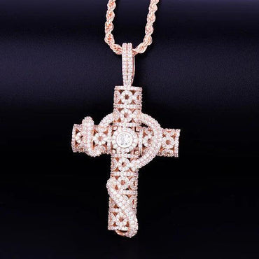 Iced Out Snake Wrapped Cross Pendant | Men's 3D Serpent Crucifix Necklace | Premium Copper CZ Gothic Jewelry | Venom & Faith Bling | Caratix - CaratixJewelry