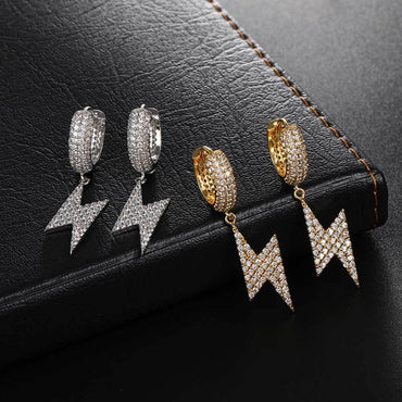 Hoop Earrings with Lightning Design and Micro-Pave Zircon Stones for Men and Women | Trendy Hip Hop Jewelry | Caratix Jewelry - CaratixJewelry