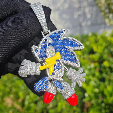Sonic Cartoon Pendant Necklace | CZ Iced Out Hip Hop Streetwear Jewelry - CaratixJewelry