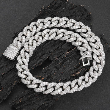 21mm Iced Out Cuban Link Chain Necklace Triple Row Zircon - CaratixJewelry