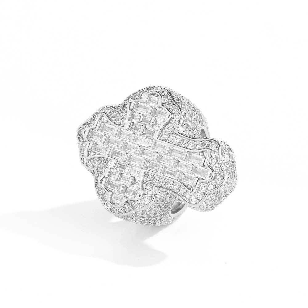 T-Shaped Cross Zircon Ring with Copper Setting for Men | Trendy Hip Hop Jewelry | Caratix Jewelry - CaratixJewelry