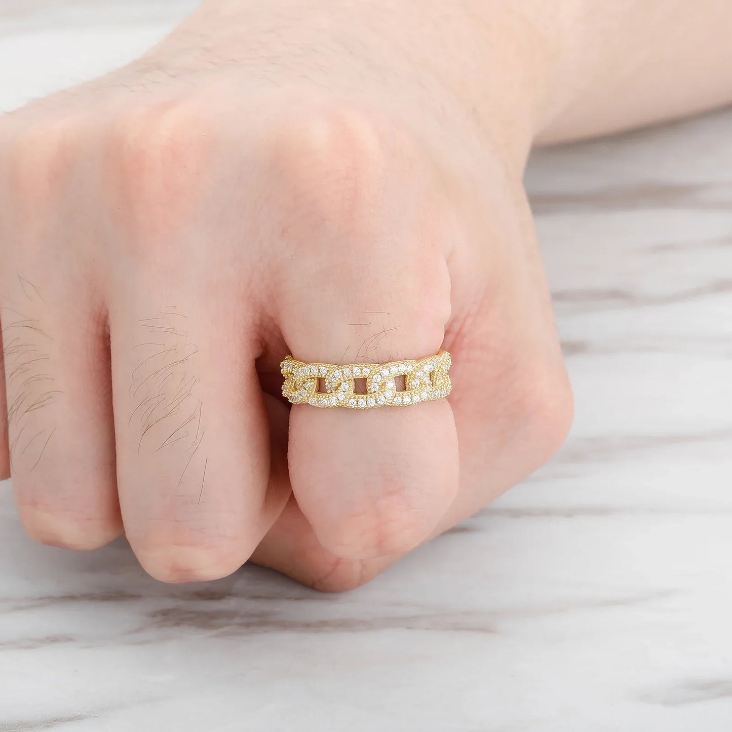 S925 Sterling Silver Cuban Link Cross Ring | Iced Out Hollow Band | Caratix