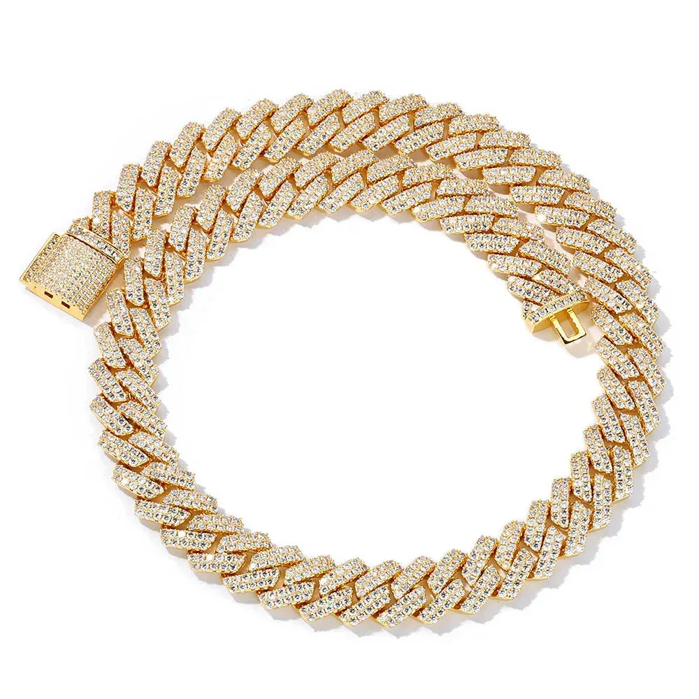 14mm Cuban Chain Necklace with Zircon Stones - CaratixJewelry