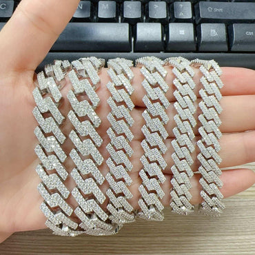 10/12/15mm Moissanite Cuban Link Necklace | S925 Silver Iced Out Chain - CaratixJewelry