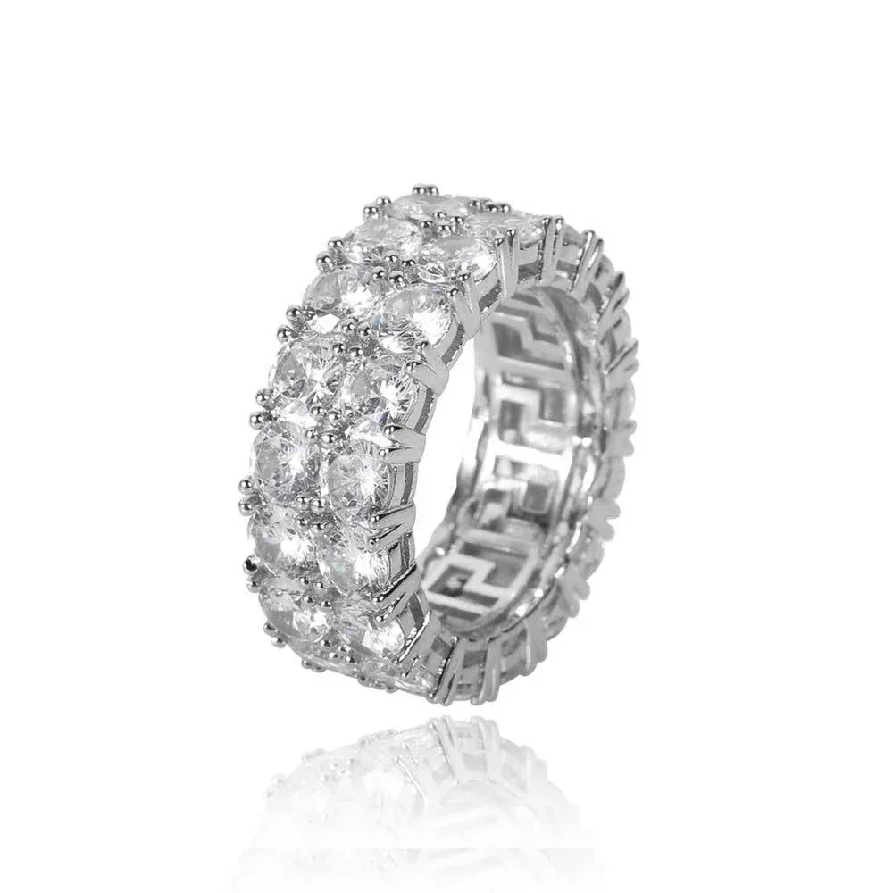 Double Row Zircon Ring with 18K Gold Plating for Men | Fashionable Hip Hop Jewelry | Caratix Jewelry - CaratixJewelry