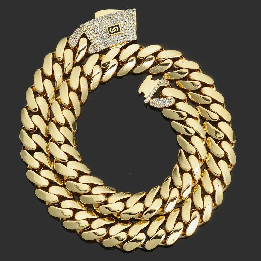 Polished Cuban Chain Necklace 14K Gold Tone Hip Hop Jewelry for Men | Caratix Jewelry - CaratixJewelry