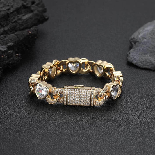 12mm Heart Infinity Cuban Link Bracelet with Zircon for Men | Caratix Jewelry - CaratixJewelry