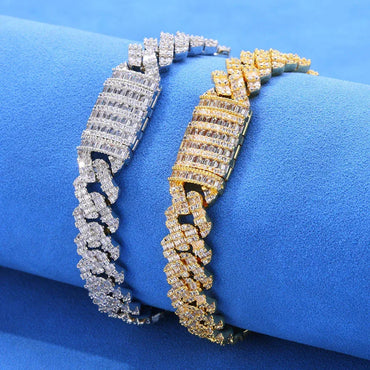 Custom 10mm Rhombus Baguette Cuban Link Bracelet - CaratixJewelry