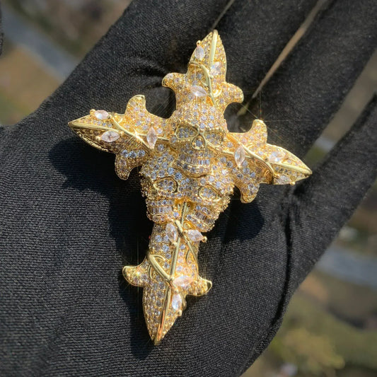 Iced Out Skull Cross Pendant Necklace – Hip Hop CZ - CaratixJewelry