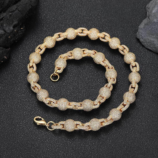 10.5mm Bubble Bead Chain Zircon Hip Hop Necklace for Men | Caratix Jewelry - CaratixJewelry