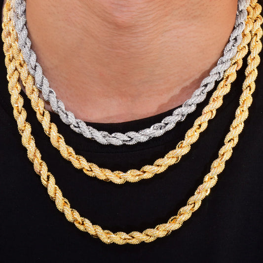 Iced Out Twist Rope Necklace with Copper & Zircon | Unisex Hip Hop Jewelry | Caratix Jewelry - CaratixJewelry