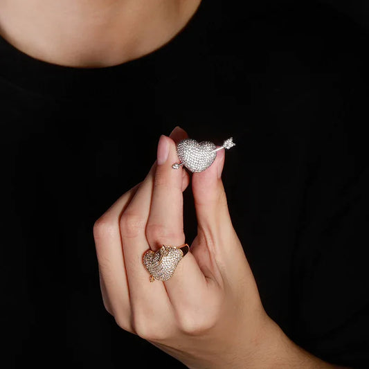 3D Cupid's Arrow Heart Ring | Iced Out Zirconia Couple's Band | Caratix